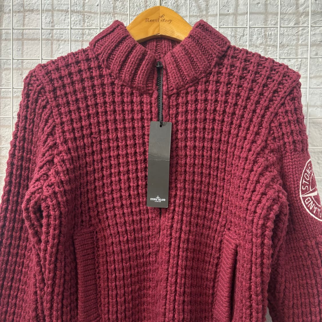 스톤아일랜드 주니어 버건디 와플 니트 하프 집업 새상품 상품이미지3