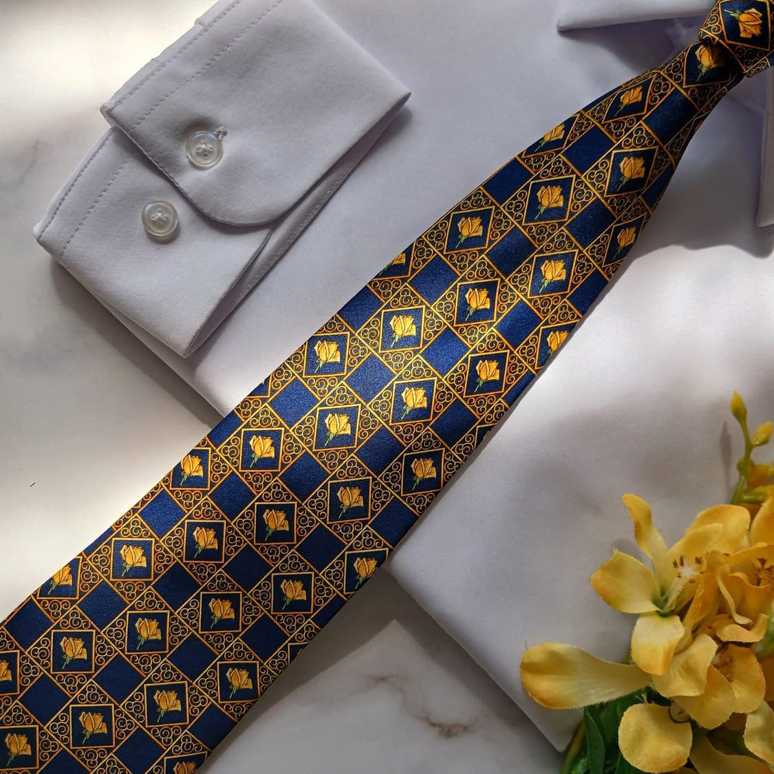 랑방 실크 네이비 플라워 패턴 넥타이 9.5cm S등급 E840 상품이미지6