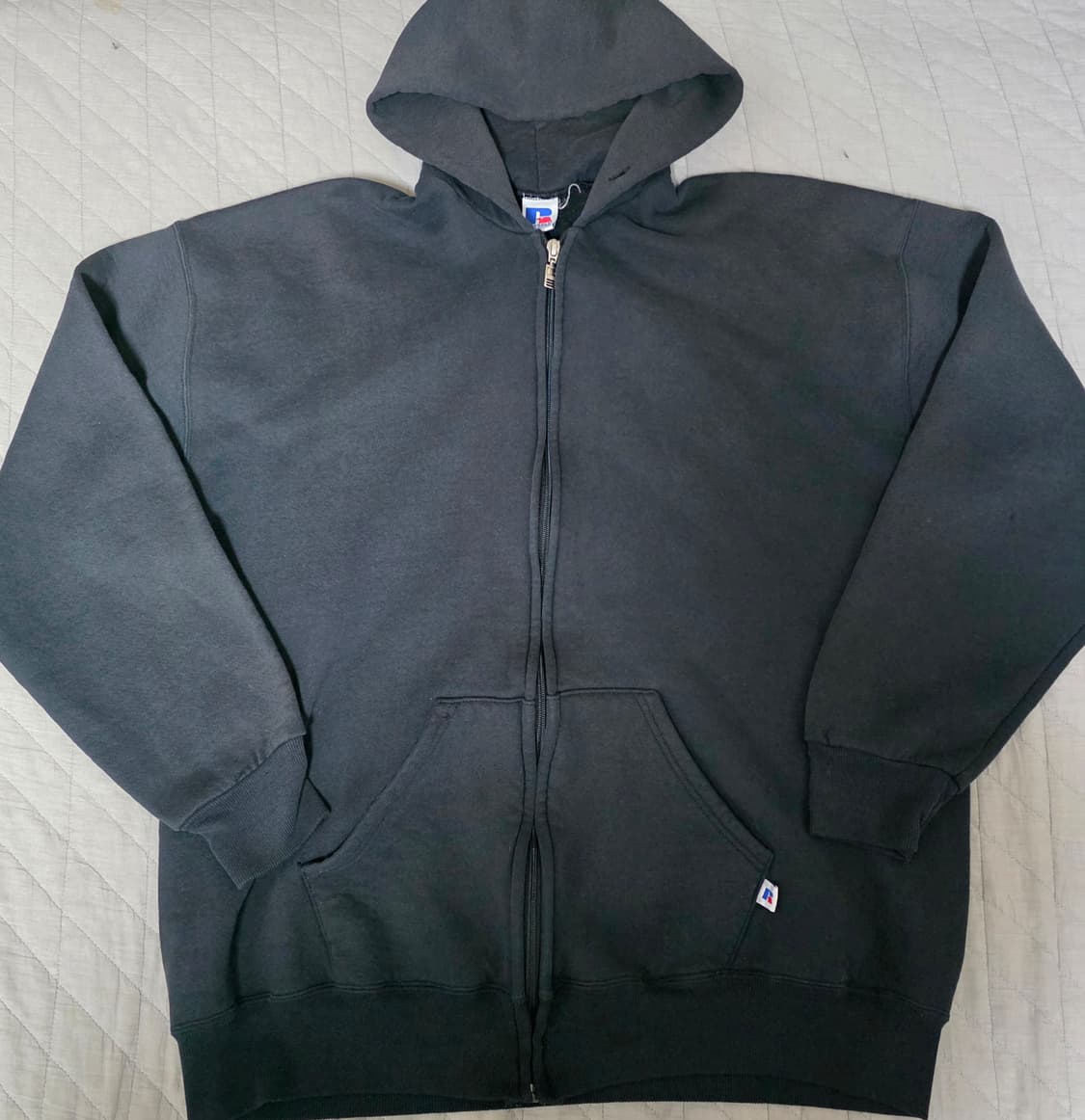 [XL] 90s 빈티지 러셀 애슬레틱 후드집업 블랙 ver. 페이드 핀홀 상품이미지1