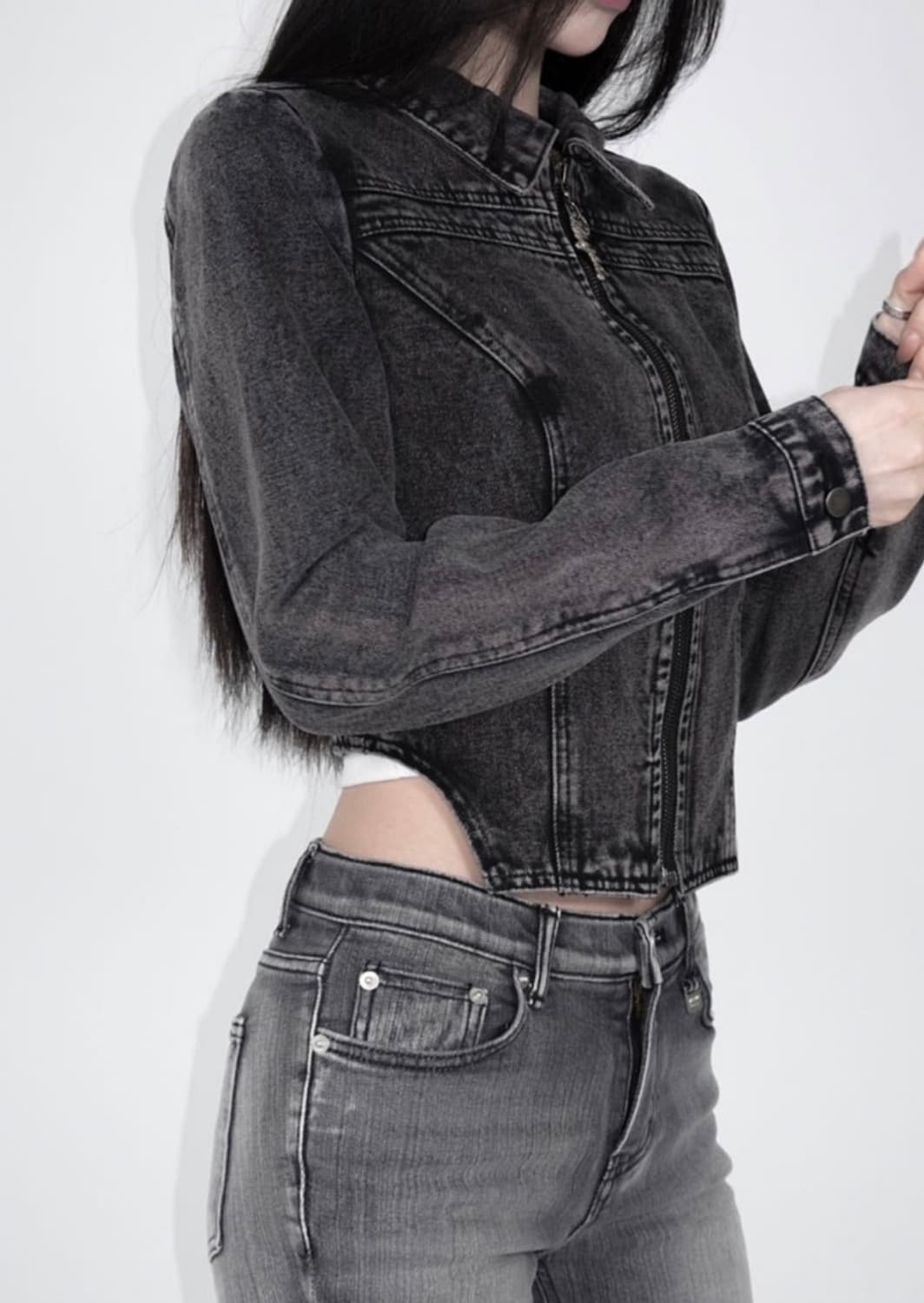 페일제이드 언발란스 크롭 데님 자켓 상품이미지1