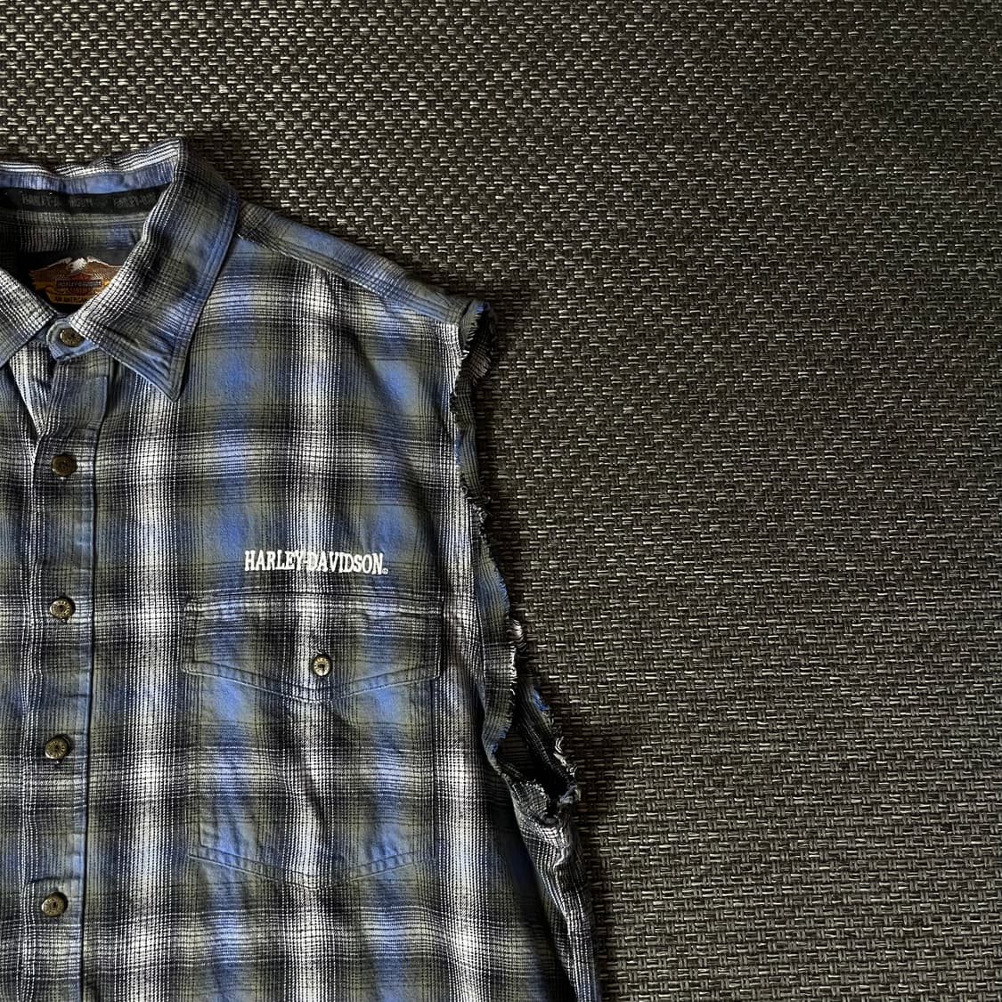 할리데이비슨 블루 그레이 체크 투포켓 조끼 상품이미지3
