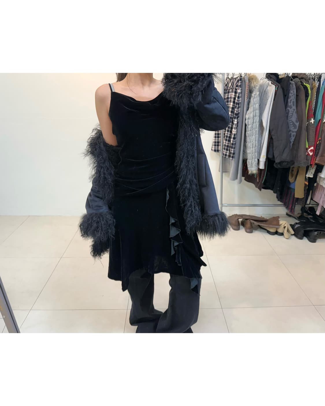 빈티지 벨벳 프릴 원피스 상품이미지1