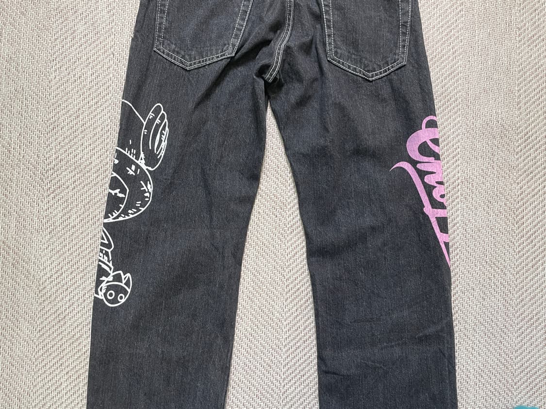 원피스 프린팅 밑단 체크 쵸파 데님 팬츠 J04092 상품이미지8