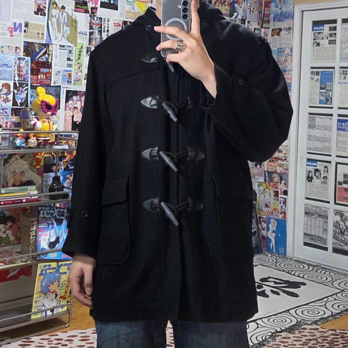 JPN 빈티지 오버핏 블랙 더플 코트 상품이미지2