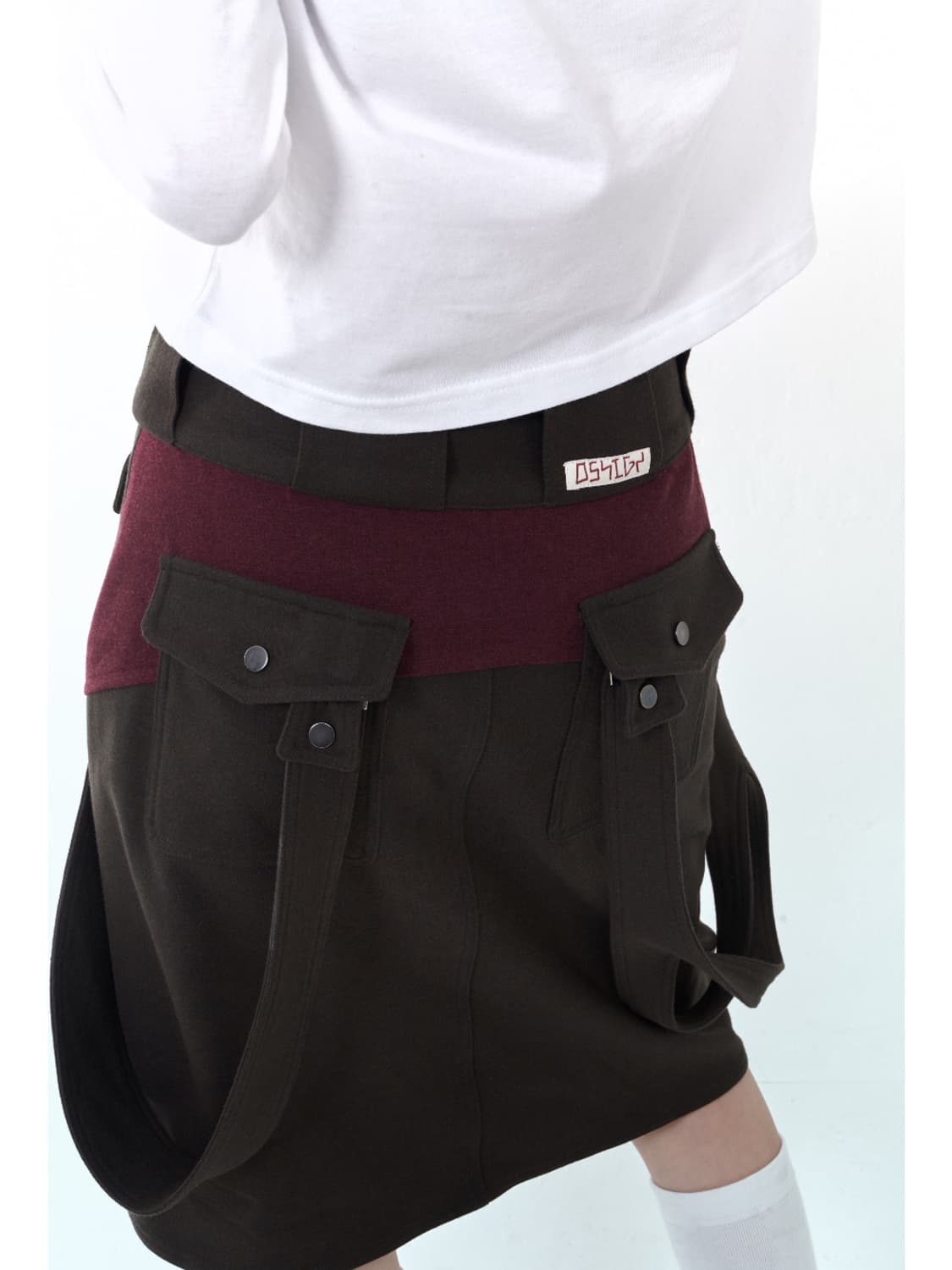 Oshigh 오스하이 울 스트랩 스커트 카키 상품이미지1