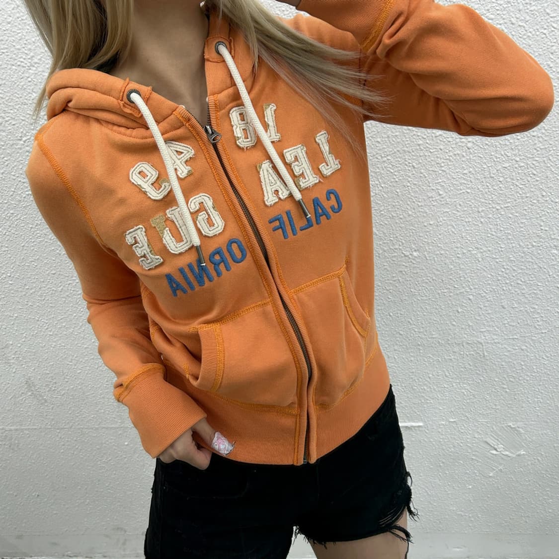 후아유 센터로고 파스텔오렌지 후드집업 S 상품이미지1