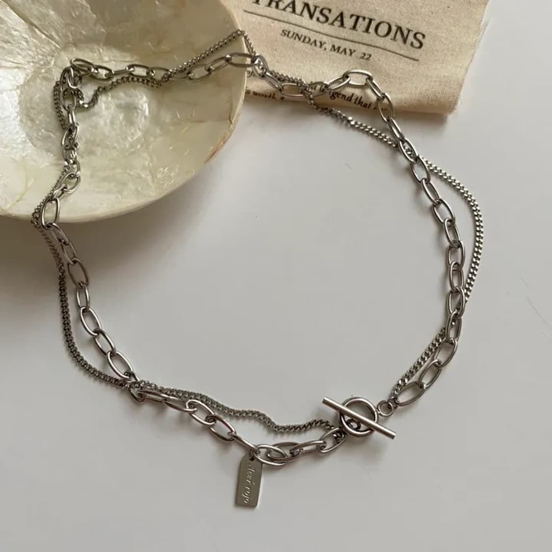 써지컬 두줄 체인 볼드 토글바 목걸이 상품이미지1