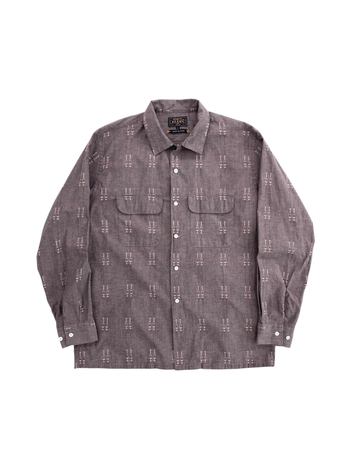 빔즈 플러스 자가드 샴브레이 오픈 칼라 셔츠 상품이미지1