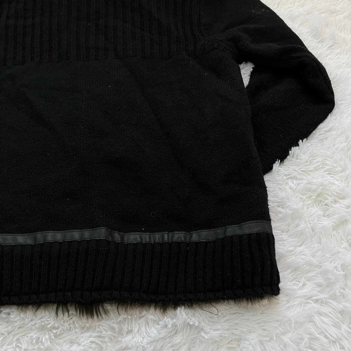 빈티지 블랙 레더 라인 퍼 니트 집업 780 y2k 스트릿 갸루 펑키 상품이미지5