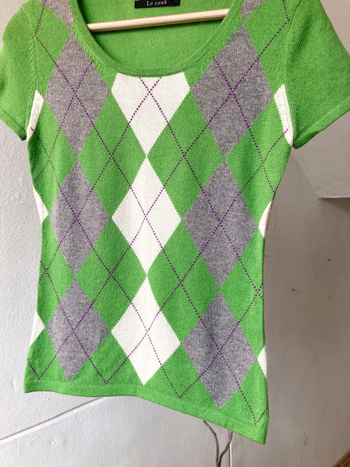 아가일 그린 반팔 니트 상품이미지3