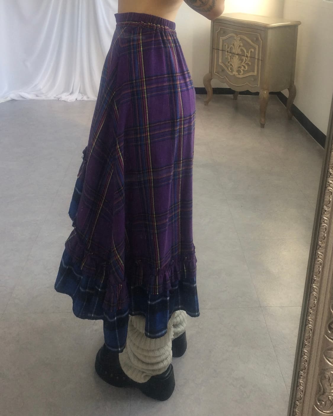 Check pattern frill unbalanced wrap skir 상품이미지7