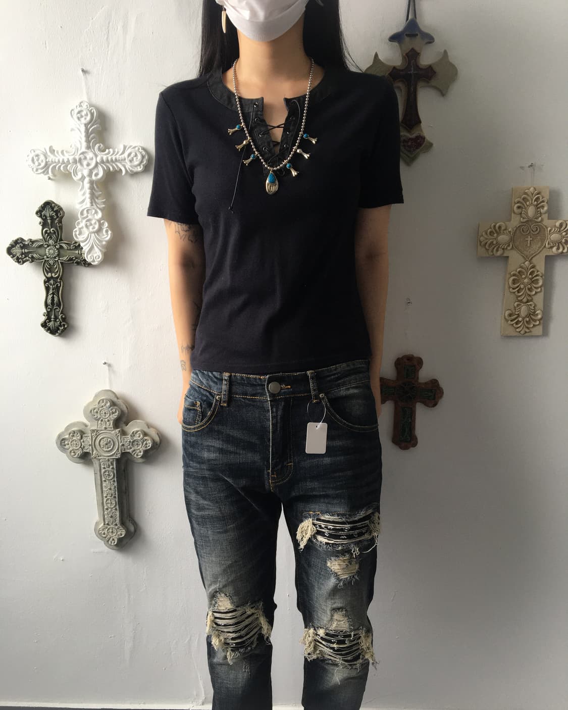 Lace up point t shirt 상품이미지5