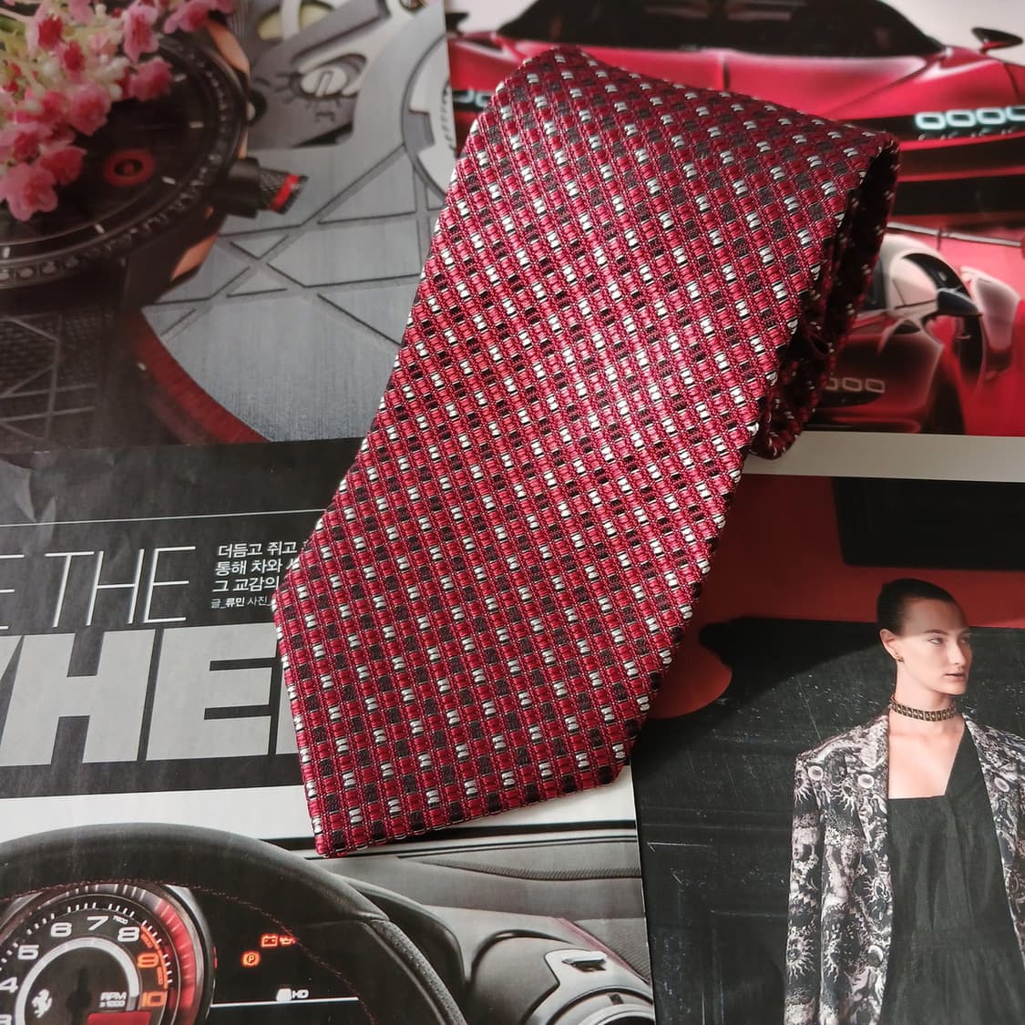 닥스 넥타이 레드 자카드 패턴 8cm A+등급 A19852 상품이미지4