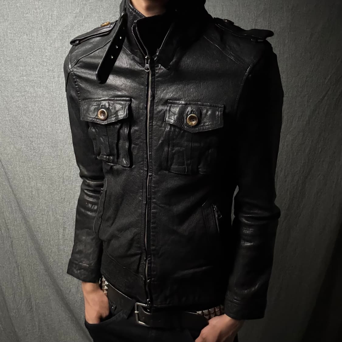 goat skin pocket leather jacket 상품이미지5