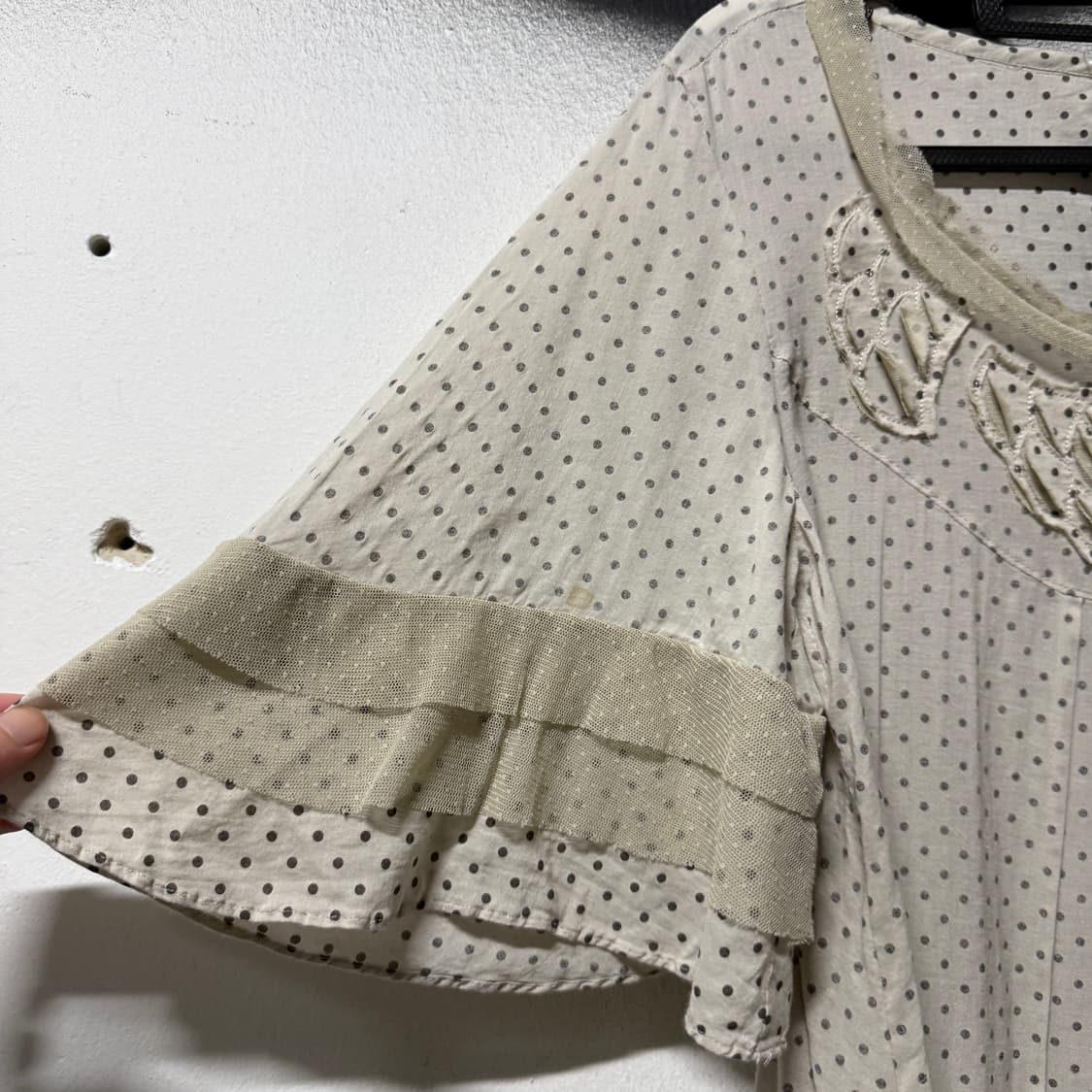 VTG 빈티지 도트 패턴 언발 레이스 반팔 레이어드 탑 상품이미지5