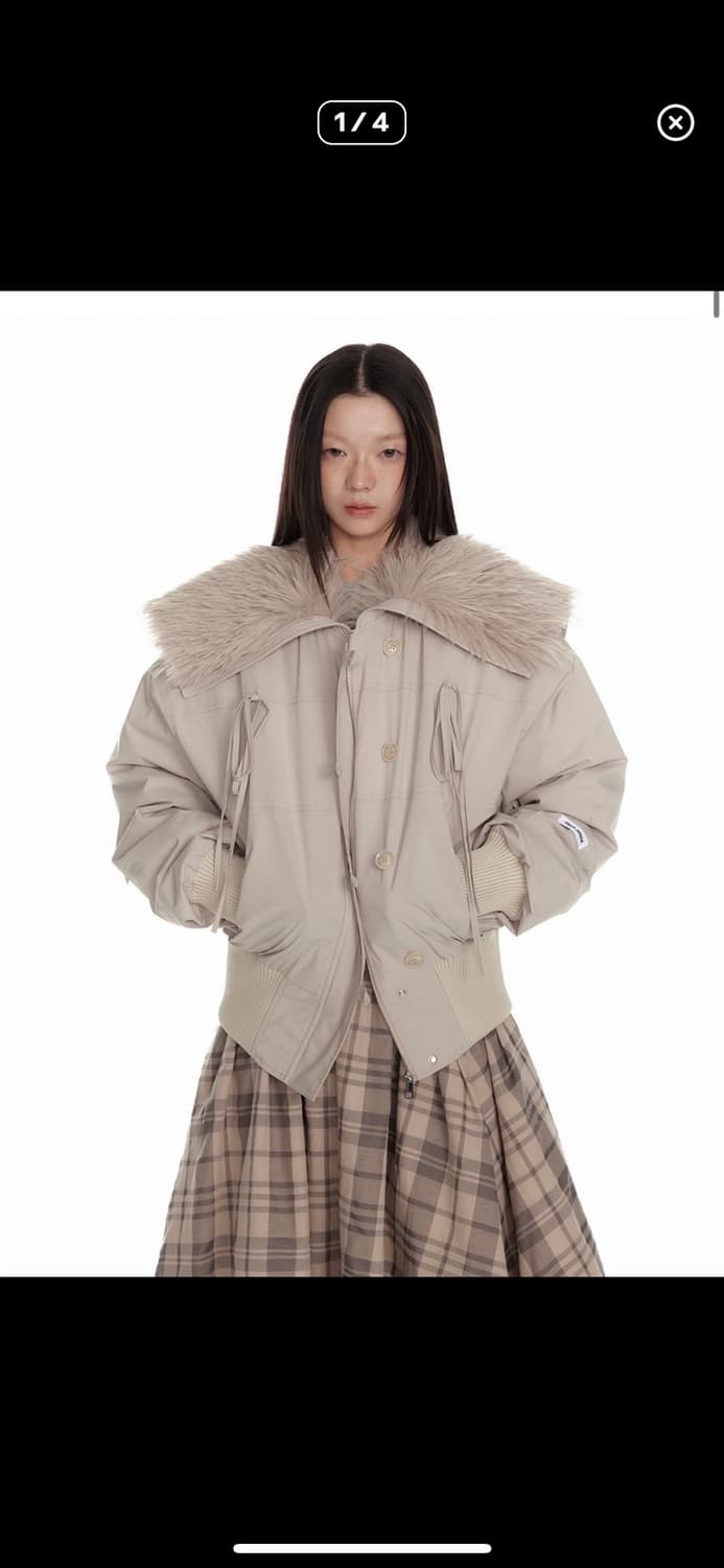 JIKOO 베이지 퍼 숄 패딩 상품이미지1
