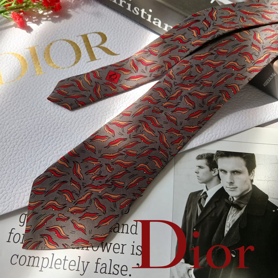 크리스찬 디올 실크 브라운 패턴 넥타이 8cm A~B등급 E838 상품이미지1