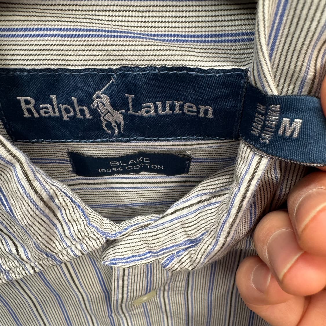 폴로 랄프로렌 스트라이프 긴팔 셔츠 네이비 포니 로고 포인트 그레이 상품이미지6