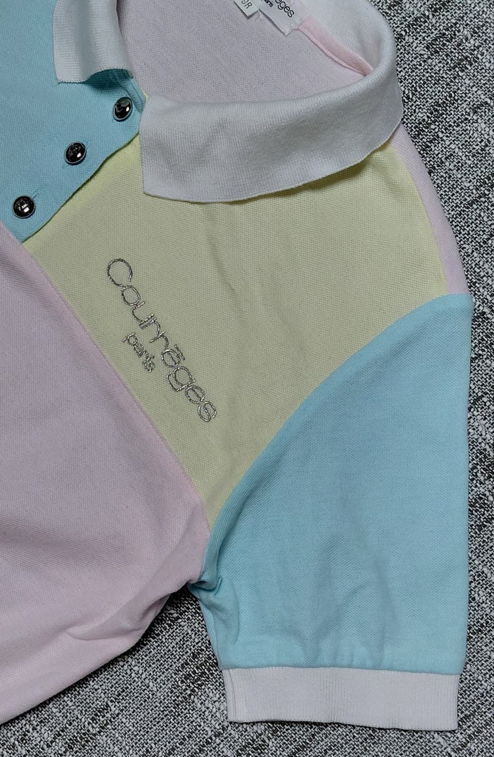 [S] Courreges 꾸레쥬 파스텔 배색 크롭 반팔 폴로 셔츠 상품이미지4