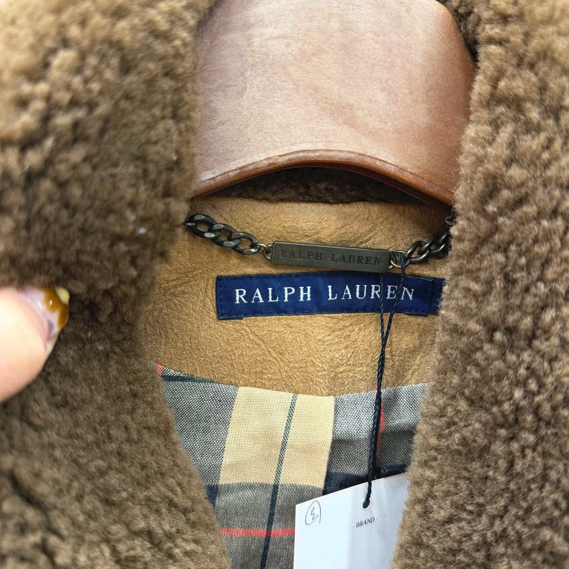 랄프로렌 디어스킨 레더 하프 코트 시어링 퍼 숄 카라 벨트 디테일 브라운 상품이미지6