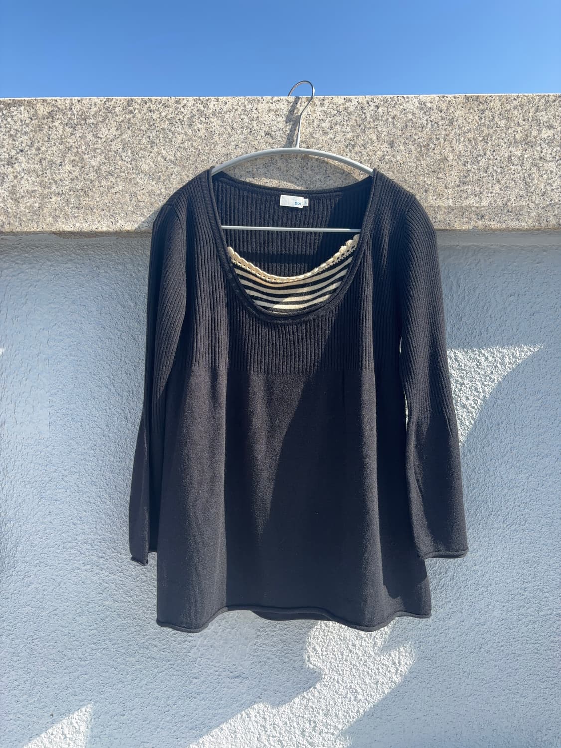 도쿄 넥 배색 골지 a라인 풀오버 상품이미지1