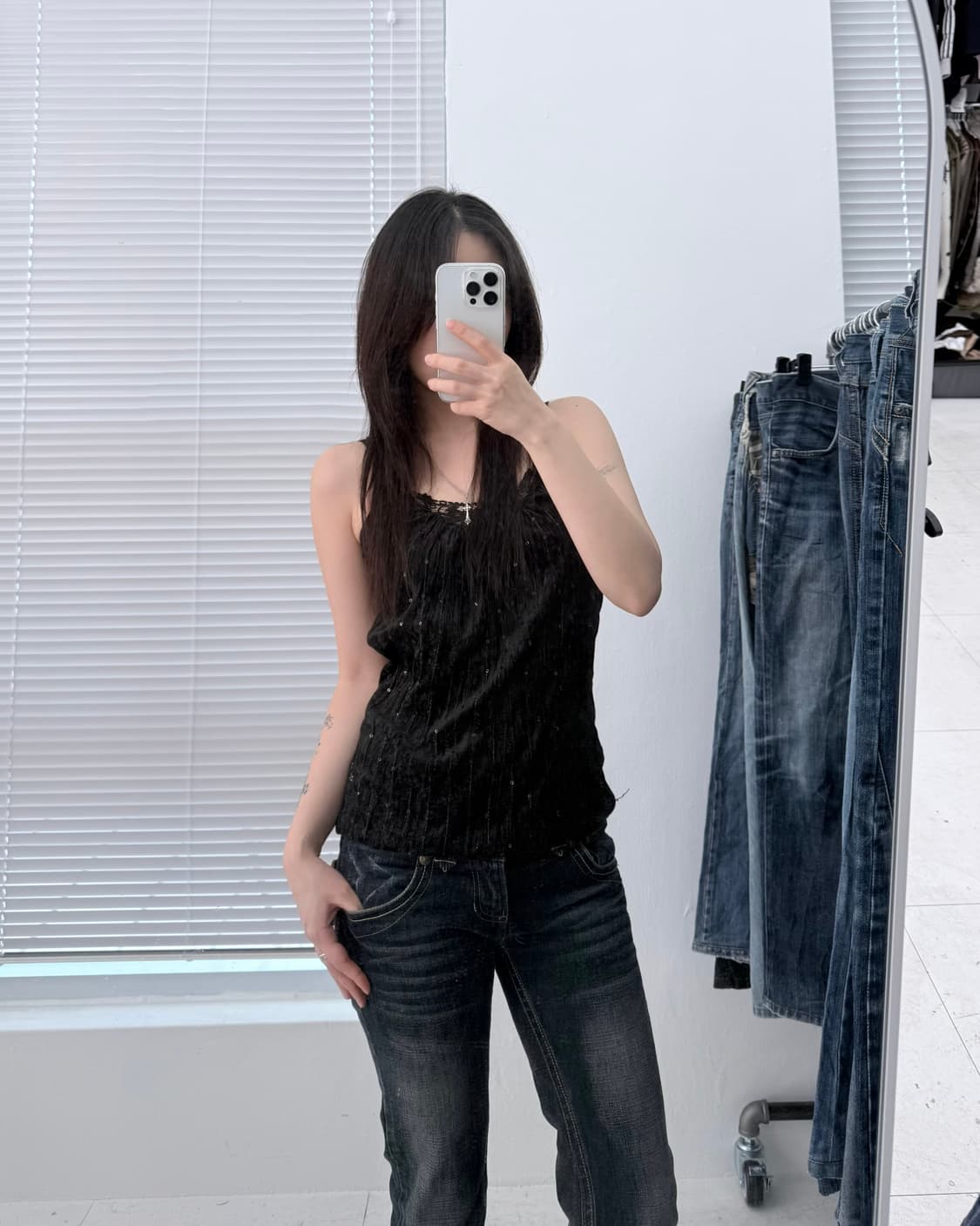 빈티지 블랙 벨벳 슬리브리스 상품이미지6
