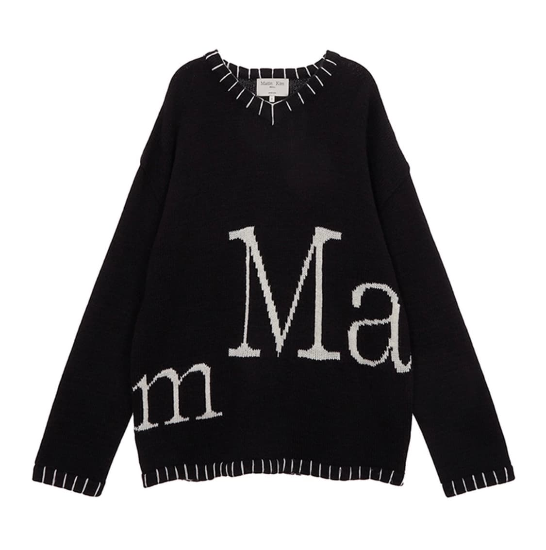 마뗑킴 빅로고 스티치 니트 풀오버 블랙 상품이미지3