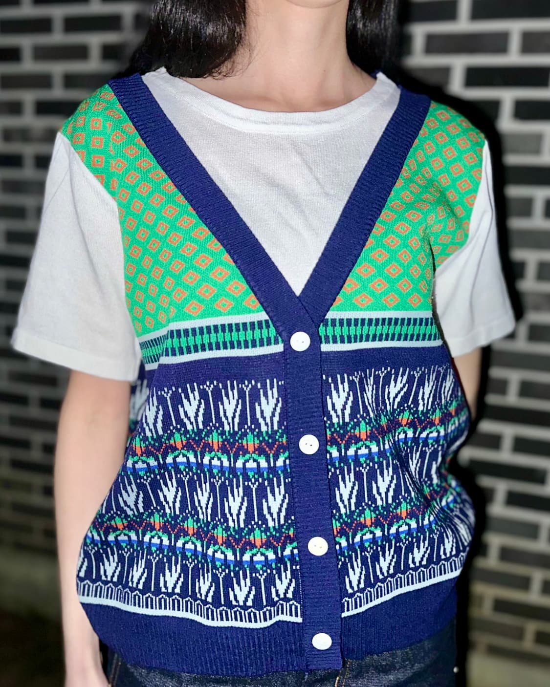 빈티지 에스닉 반소매 니트 상품이미지4