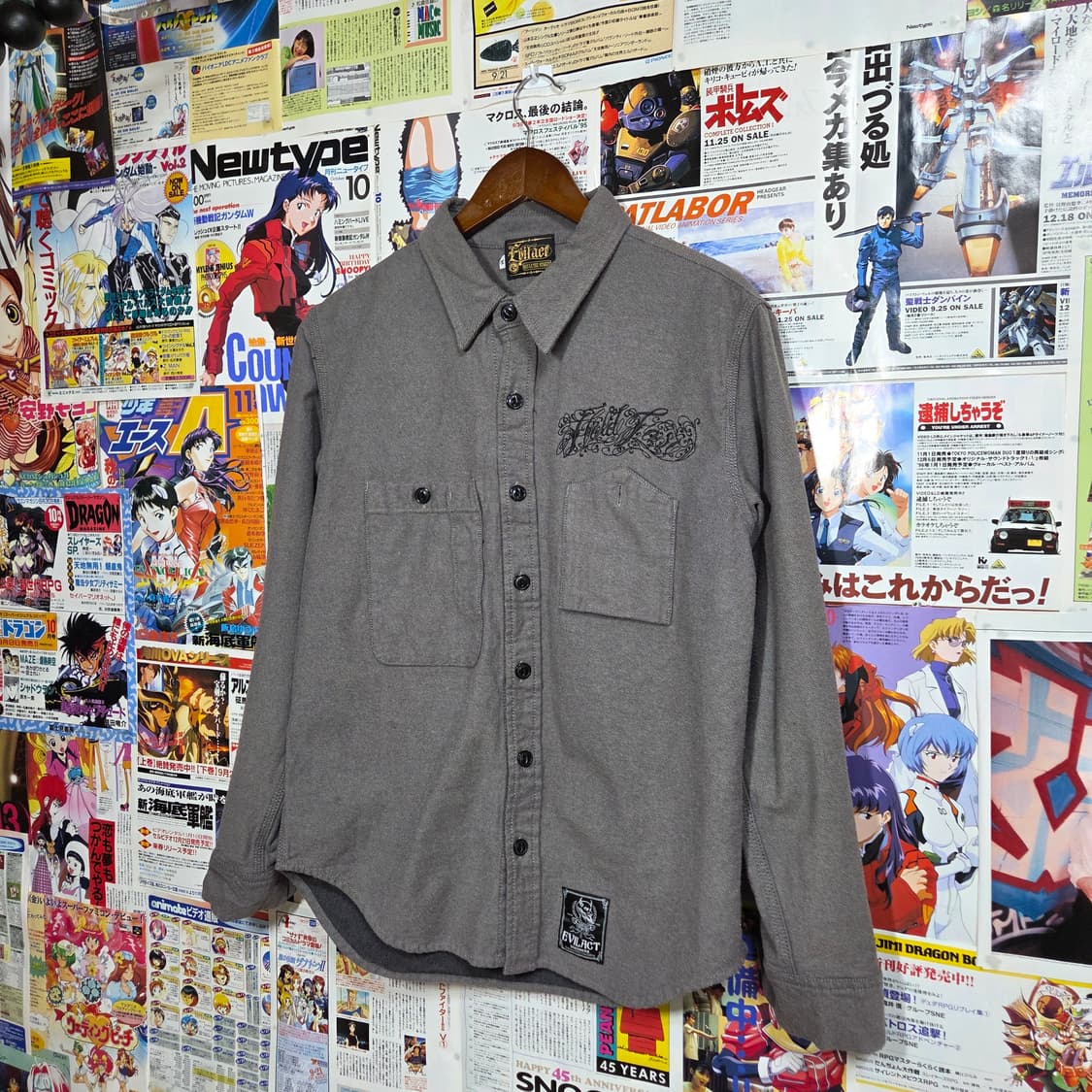 JPN 스컬 자수 그레이 코튼 셔츠 상품이미지5