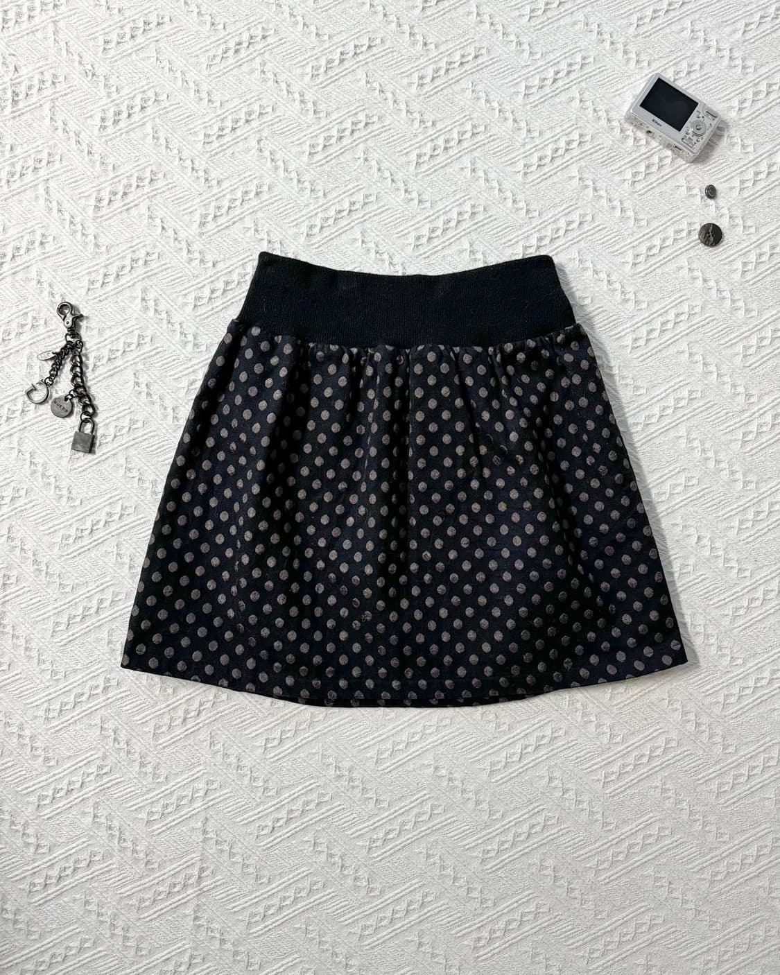 셔링 넥 레이어드 버튼 도트 패턴 스커트 2pcs SET 상품이미지8