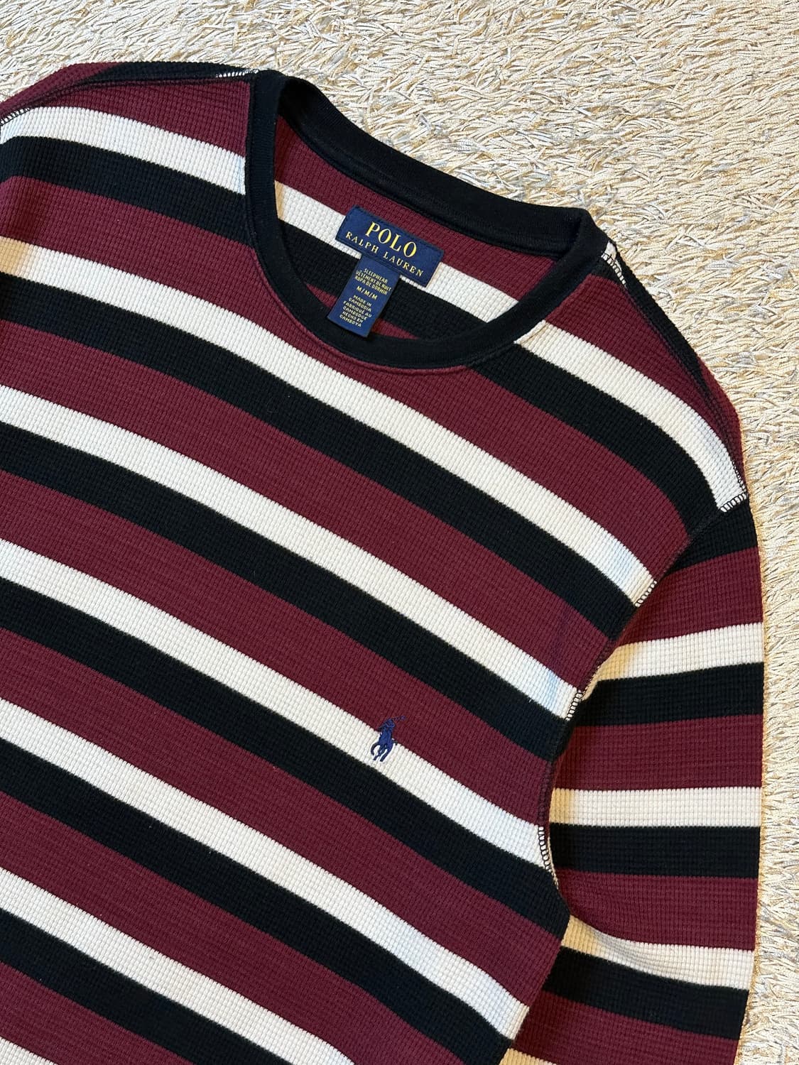 폴로 랄프로렌 POLO 신형 스트라이프 와플 긴팔 니트 버건디 상품이미지2