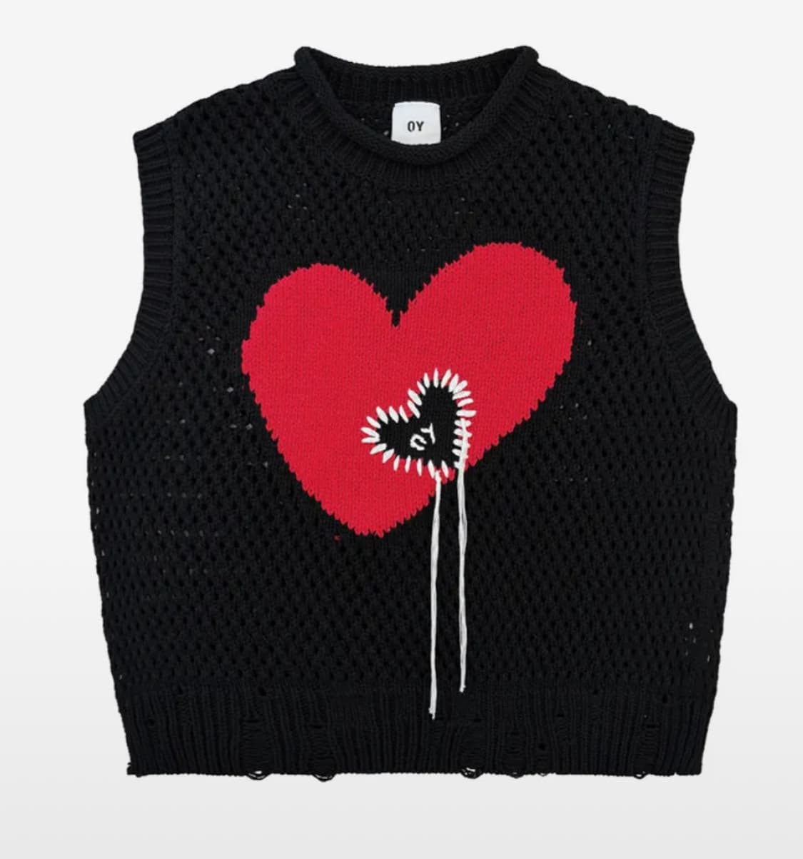 오와이 하트 스티치 니트 베스트 블랙 상품이미지1