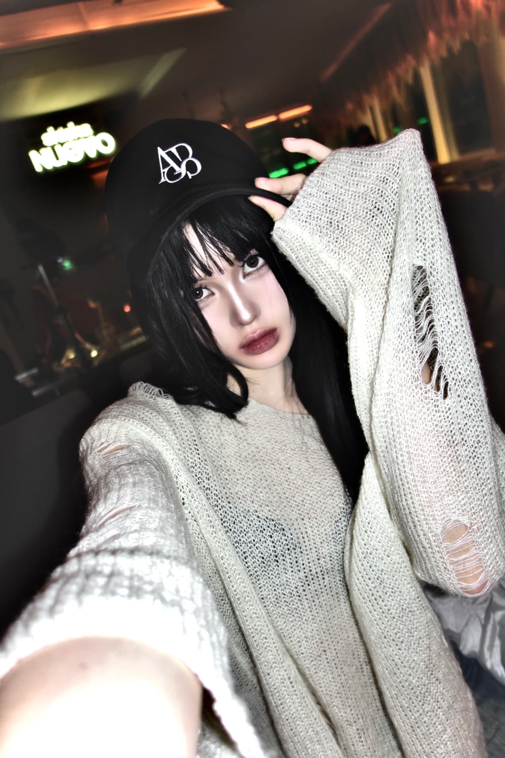 커스텀데미지시스루니트 아이보리  상품이미지2