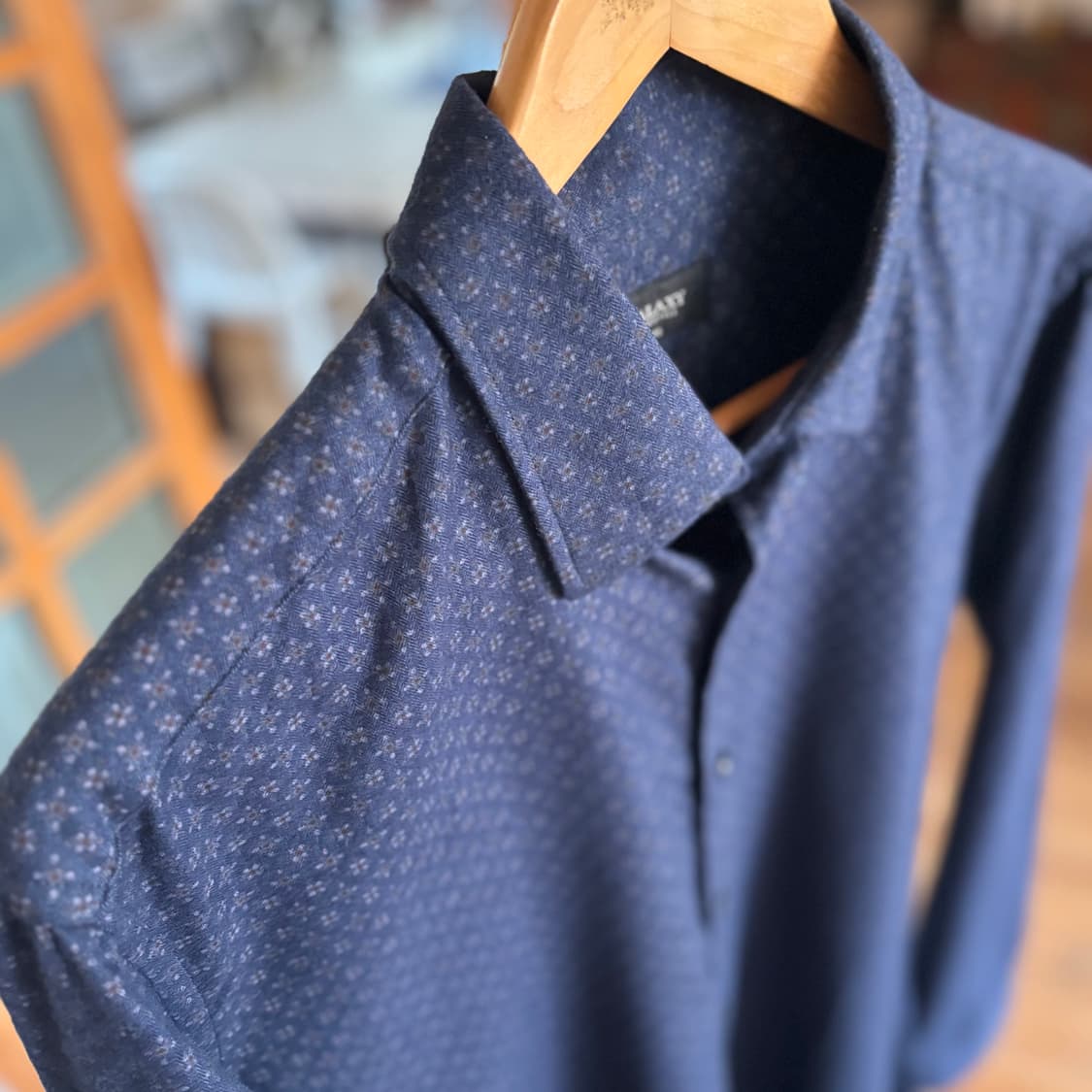 갤럭시 105 다크네이비 캐주얼 헤링본 셔츠 플라워 패턴 상품이미지5