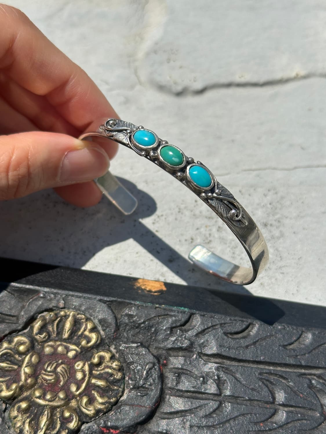 (Only 1)Triple Turquoise Feather Engrave 상품이미지3