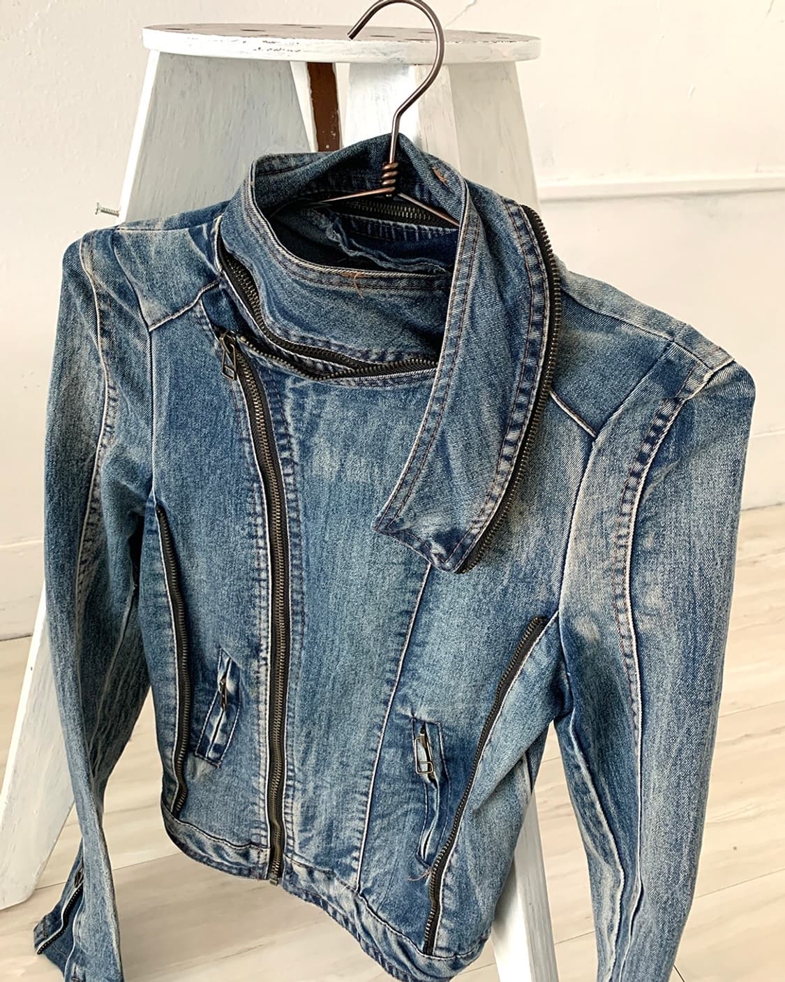 Y2K Collared zip-detail denim jacket 상품이미지8