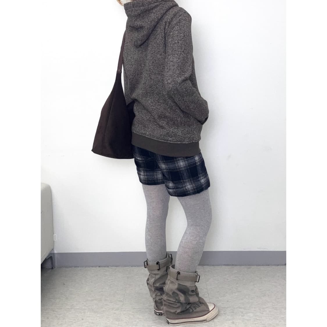 빈티지 브라운 하이넥 기모 후드 집업 상품이미지4