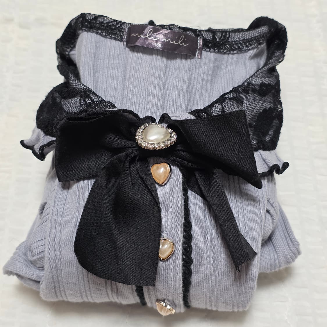 블랙하트지뢰계st 리본 니트블라우스 상품이미지1