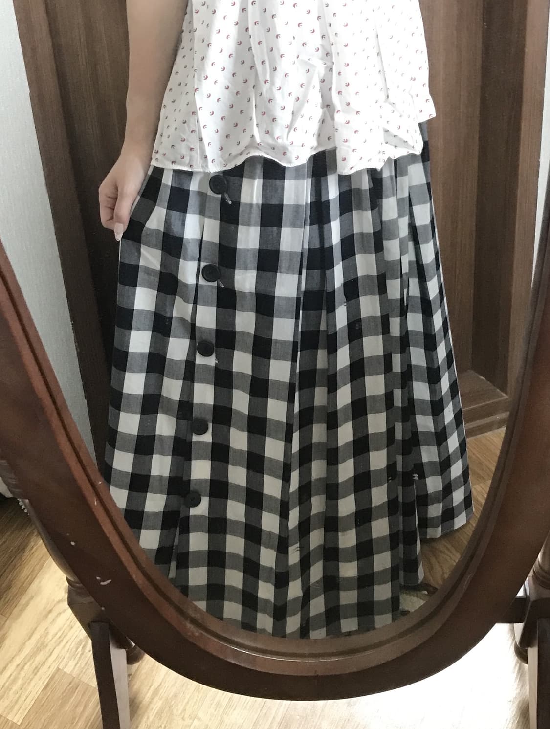 JP vintage plaid button sk 상품이미지2