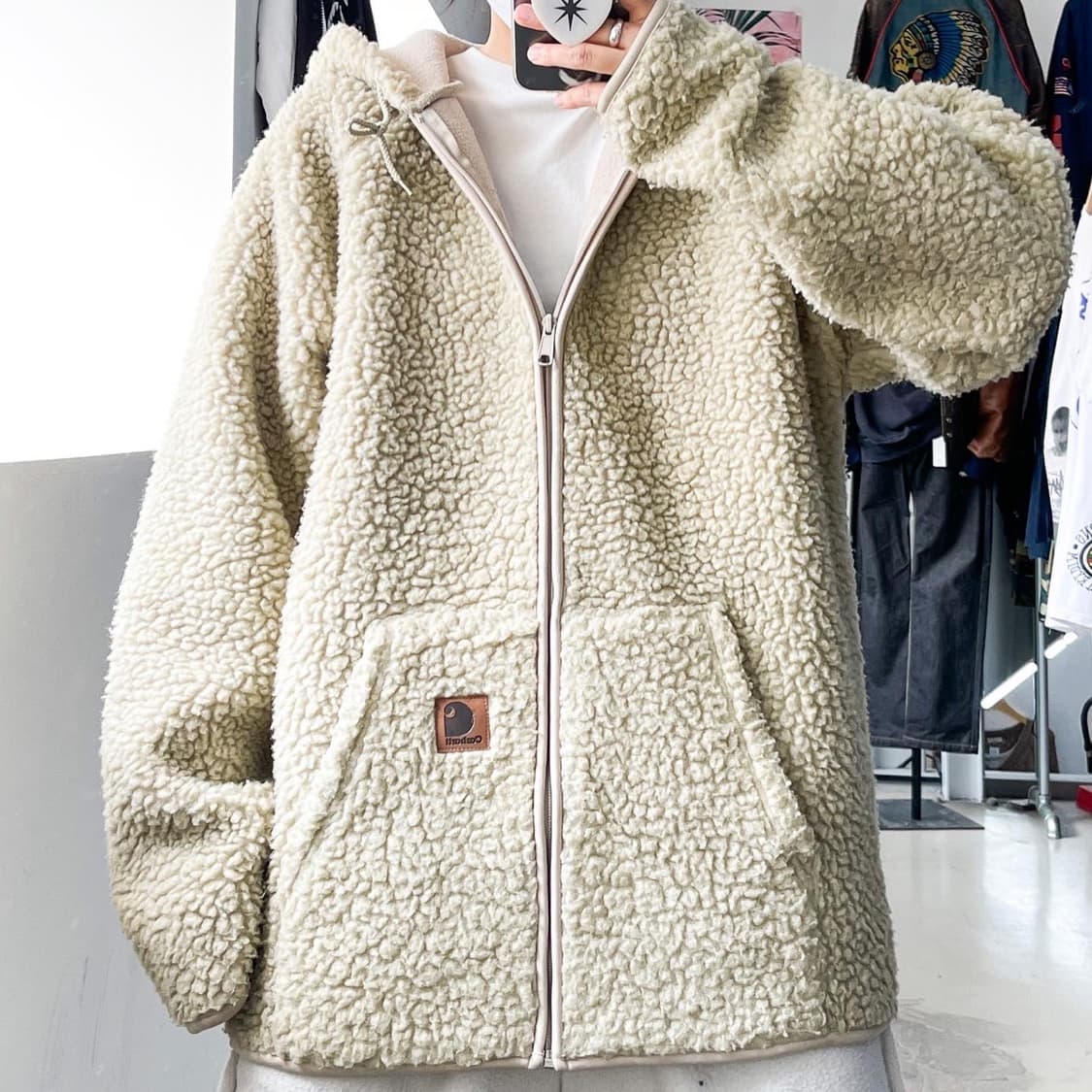 칼하트 제팬 라인 아이보리 쉐르파 플리스 후드 자켓 상품이미지1