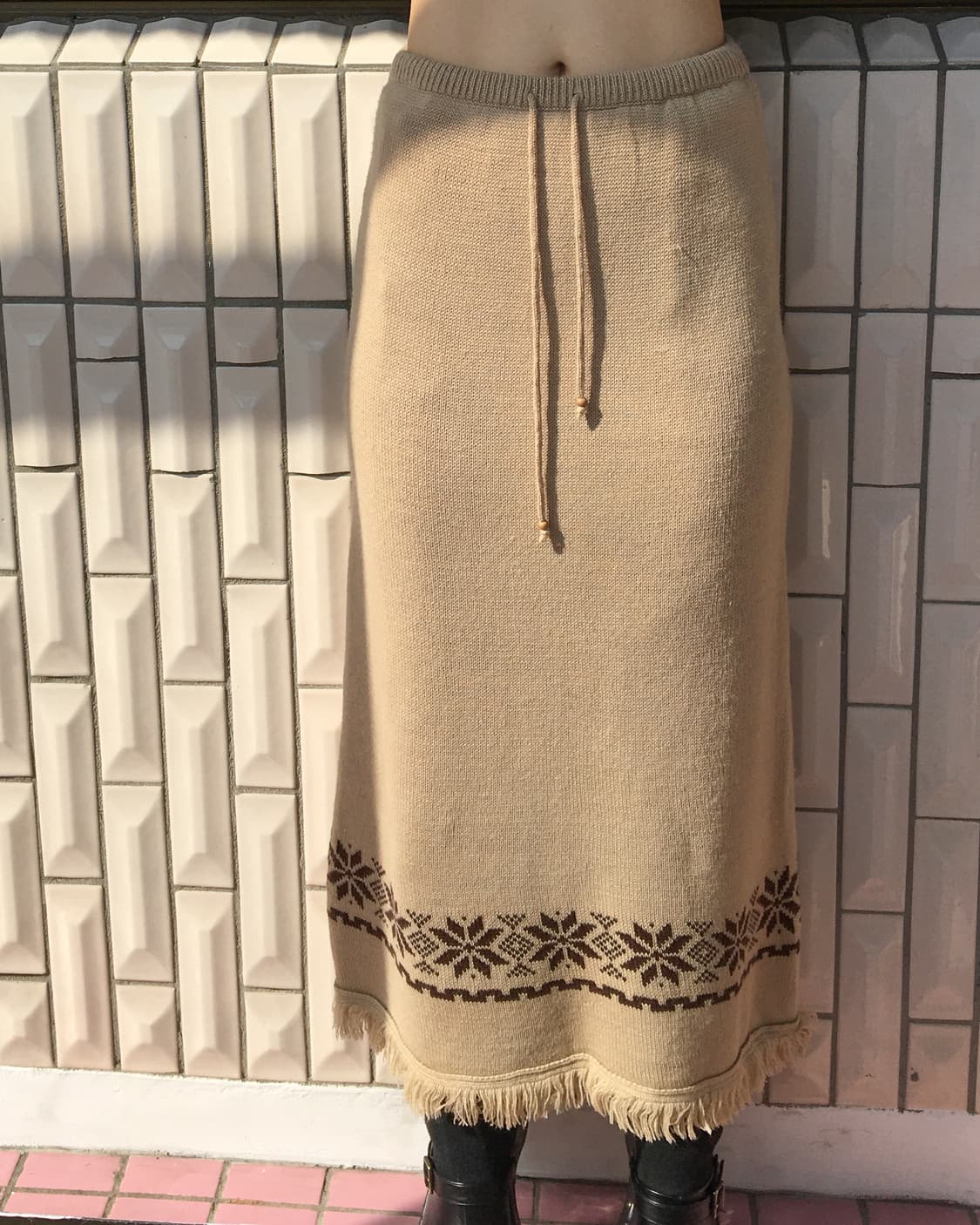 Snow pattern fringe knit long skirt 상품이미지4