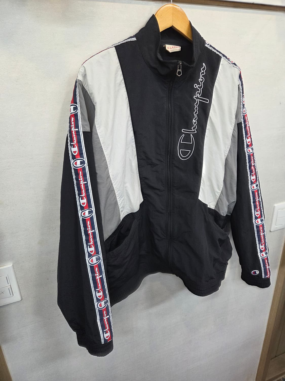 챔피온 올드스쿨 배색 테이프로고 우븐 바람막이 트랙자켓 xl 상품이미지5