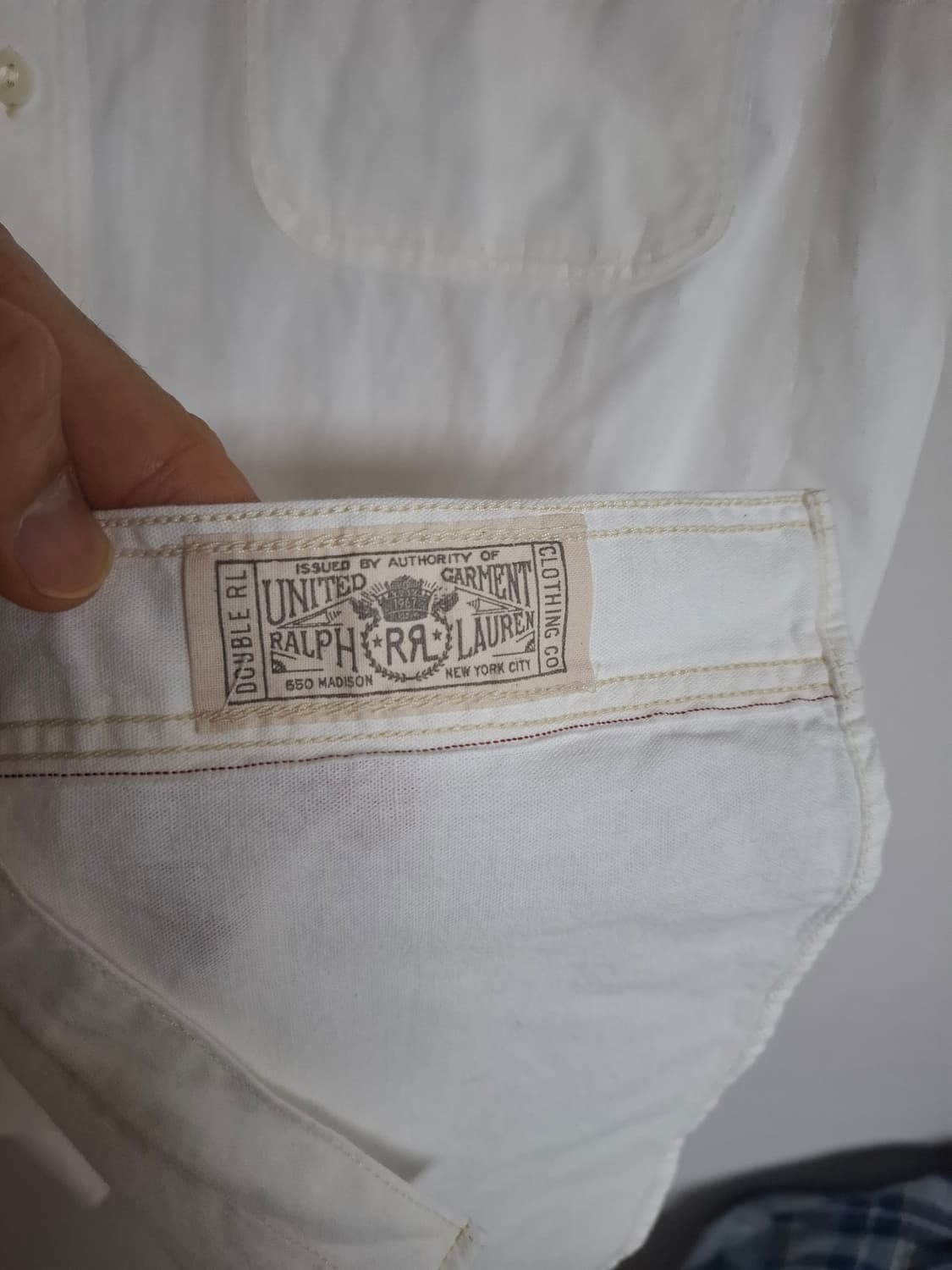 XL RRL 더블알엘 셀비지 디테일 우븐 워크 화이트 반팔 셔츠 상품이미지5