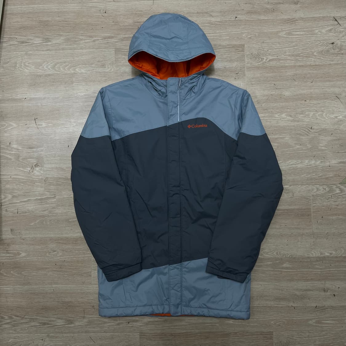 컬럼비아 키즈 배색 후드 바람막이 점퍼 [그레이] L(14-16) 상품이미지1