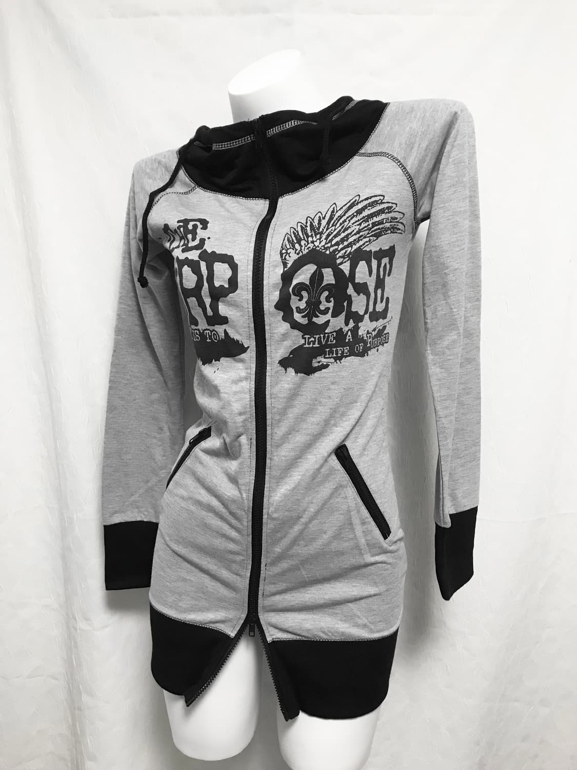 빈티지 d.i.a깔 갸루 펑크 날개 프린팅 후드 원피스 집업 상품이미지3