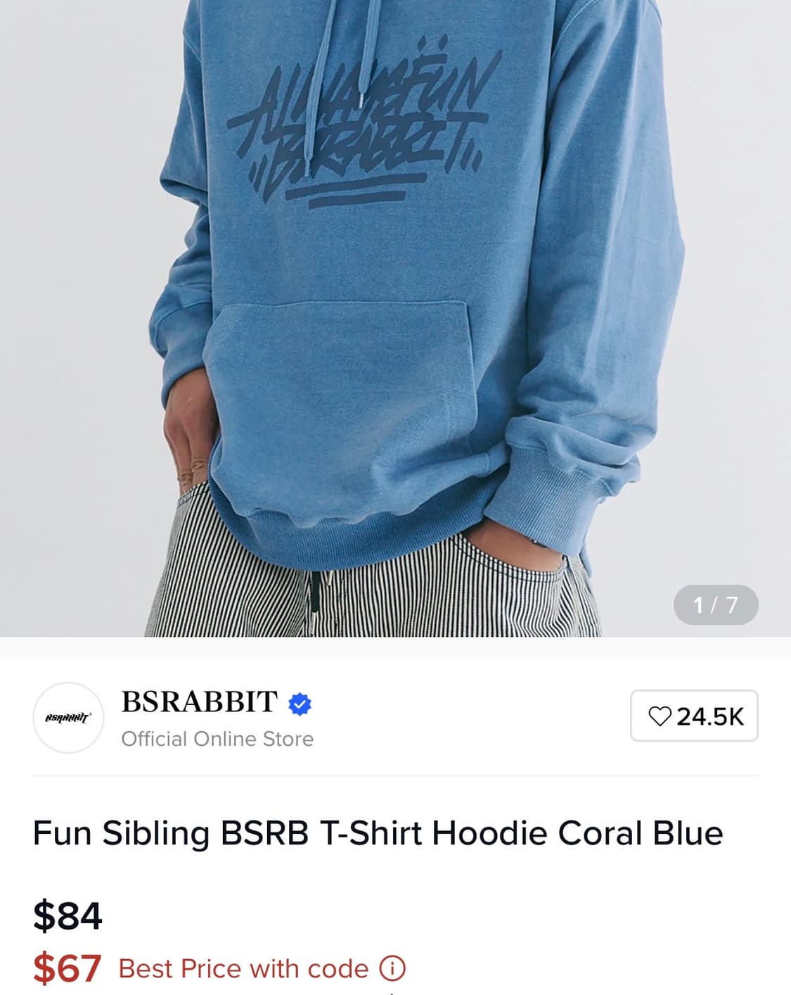 [예약판매]BSRABBIT 후디 – 코랄 블루 (스트릿웨어) 상품이미지3