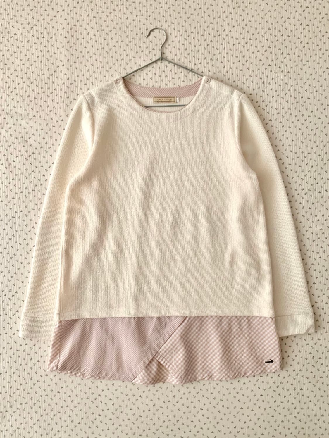 크로커다일 핑크 체크 셔츠 레이어드 탑 상품이미지2