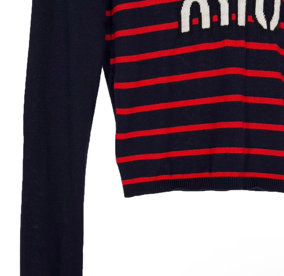 [38] 미우미우 여성 울 자수 로고 크루넥 니트 탑 스웨터 네이비 상품이미지6