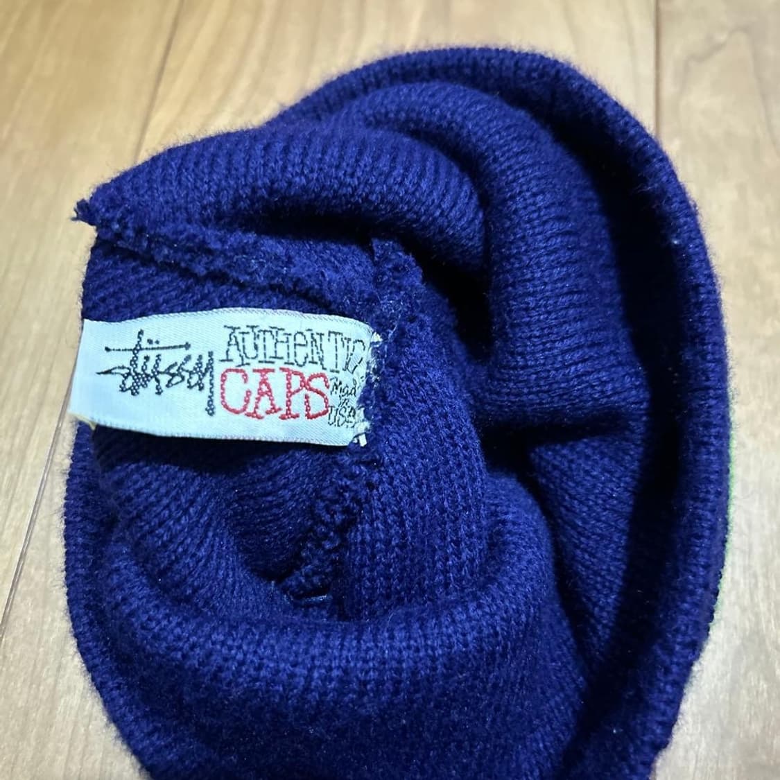 09FW 스투시 리미티드 에디션 투톤 스트라이프 비니 네이비라임 상품이미지2