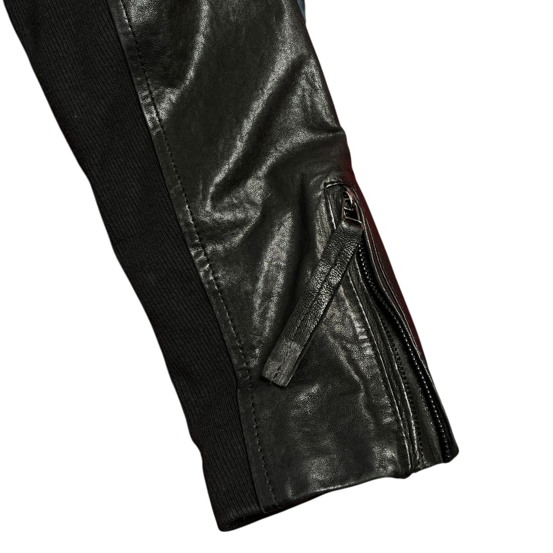 차이나 카라 니트 패널 가죽 자켓 상품이미지5